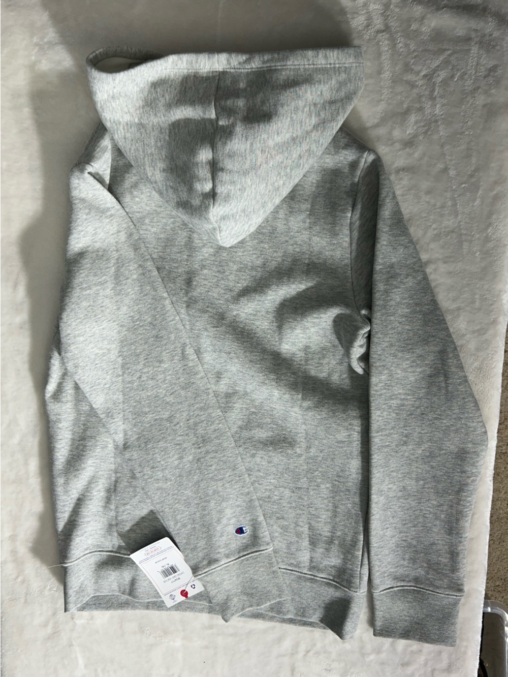 Champion Light Gray Hoodie with Pink Script Logo Kangaroo Pocket Size 16 - Picture 4 of 9